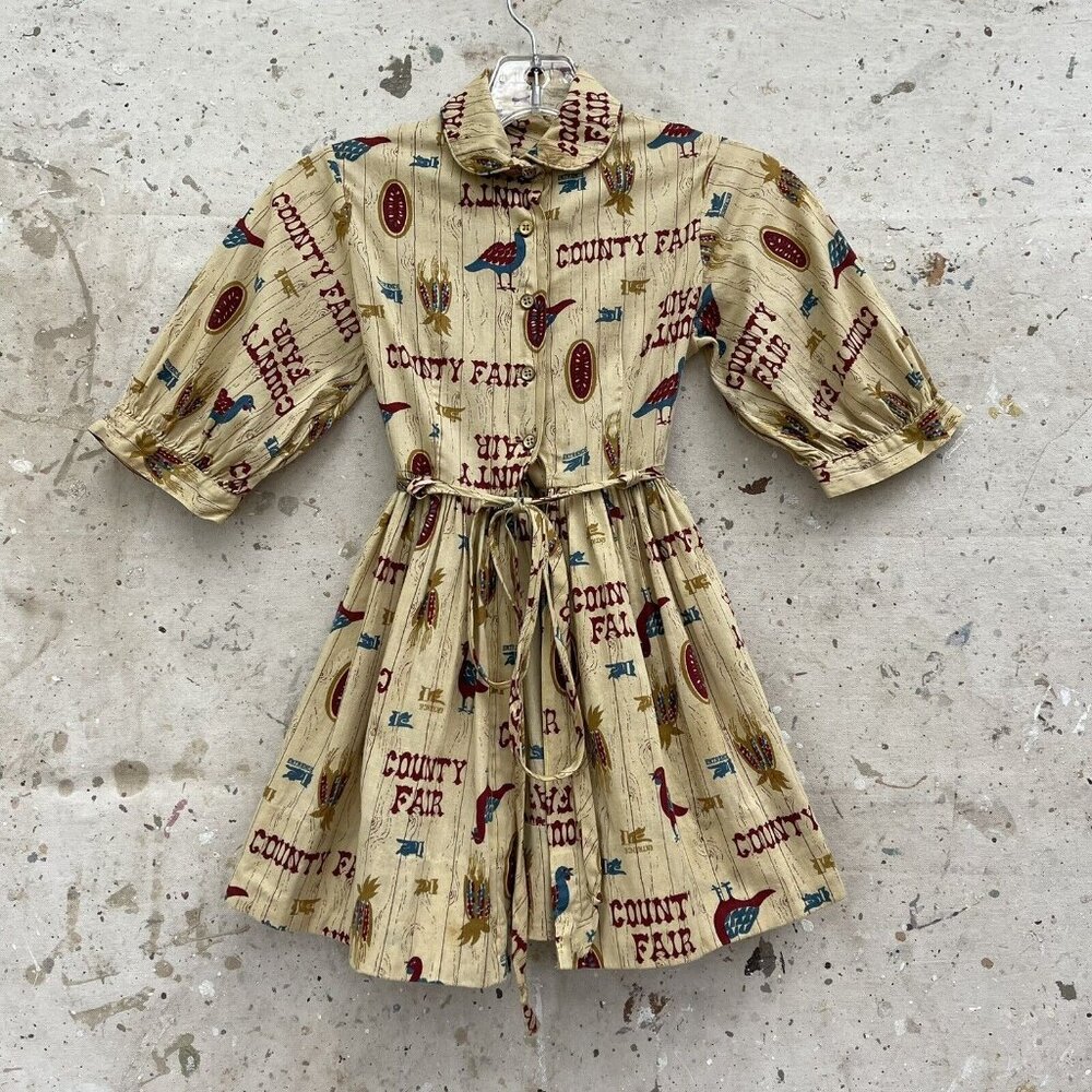 Girl’s Vintage Cotton Novelty Print Square Dance Dress